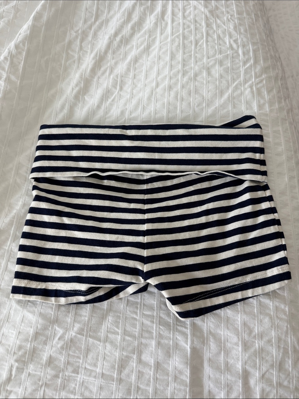 wild fable Navy and White Striped Women’s Fold-Over Waist Shorts - Picture 3 of 5